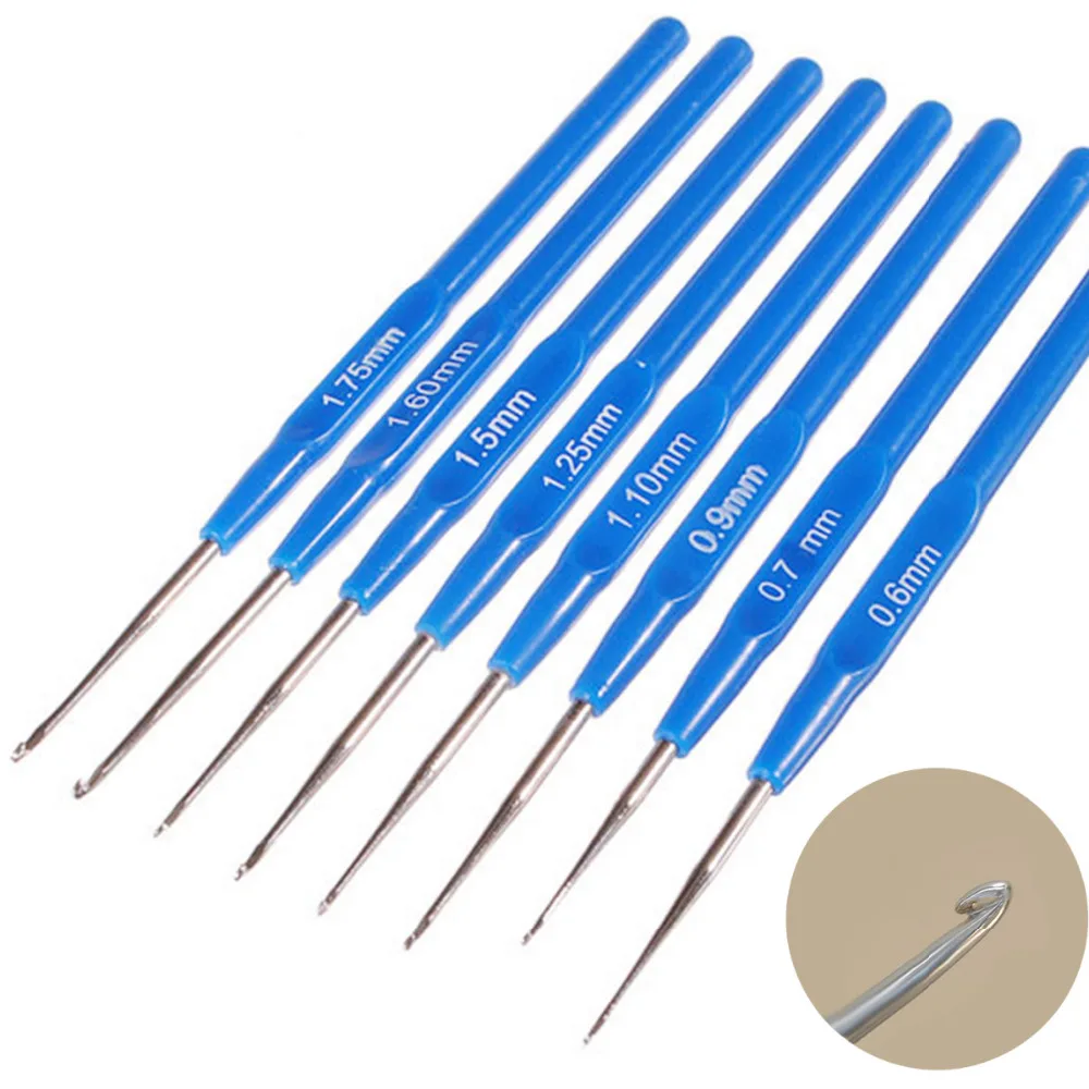 

8Pcs/Set Crochet Hooks Plastic Knitting Needles Craft Needlework Mixed Metallic Blue Handle Kit Loom Tool