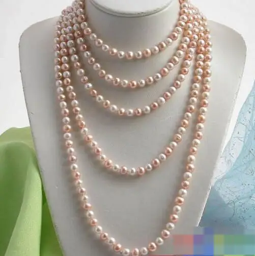 

Very Fine nanJ0424 WHITE PINK ROUND FW CULTURED PEARL NECLACE