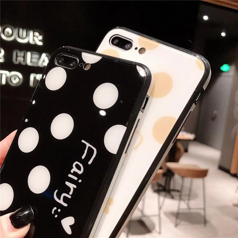 Kuulee For iPhone 7/8 Fashion Wave Point Pattern Color Edge Soft Glass Full Protection Anti-falling Phone Case |