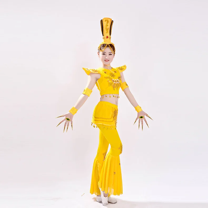 yellow dance suit for children and women yellow dance costume Thousand-Hand Kwan-yin cosplay clothing festival dance costume