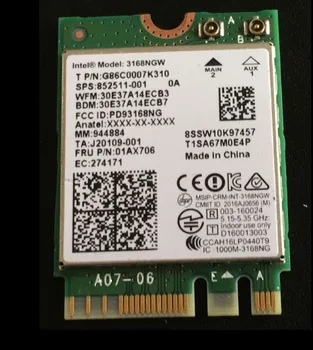 

Wireless Adapter Card for Intel AC 3168NGW Wireless NGFF 802.11ac 433Mbps 2x2 + Bluetooth 4.2 Wi-Fi HP 852511-001