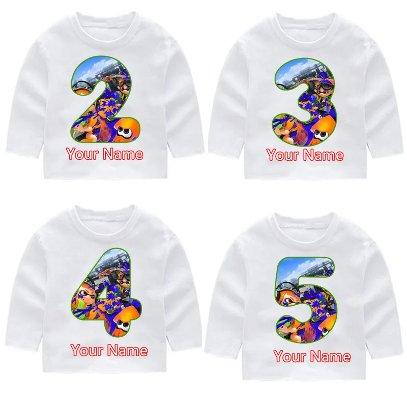 

Splatoon Inkling Print Cotton Birthday Number Long Sleeve T-shirts Children's Fall Long Sleeve Tops Baby Girl Harajuku Clothes