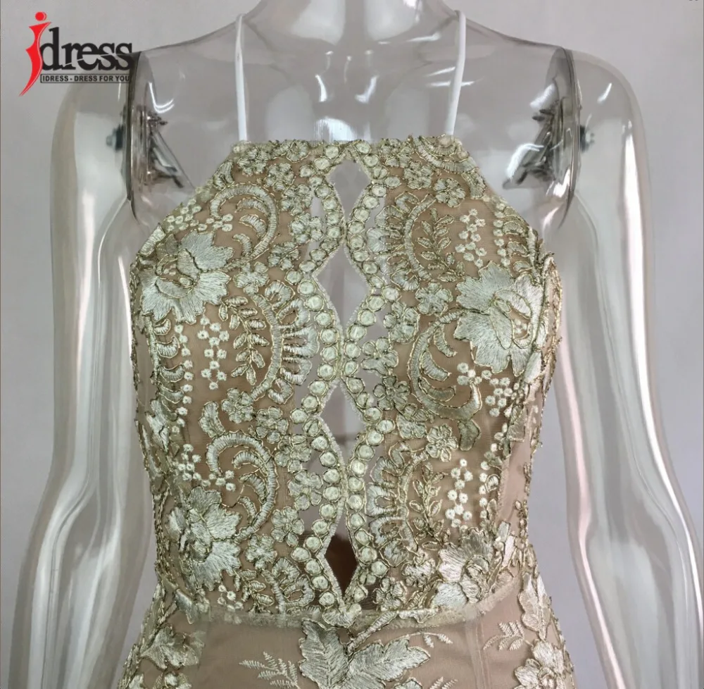 IDress New Arrival Chic Embroidery Celebrity Bodycon Strap Sundress 2017 Sexy Sleeveless Halter Hollow Lace Club HL Dress Party (4)