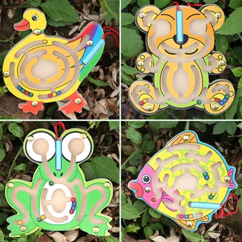 

MWZ Mini Magnetic Maze Educational Wooden Toys Puzzle Intellectual Creativity Games Small Pen Labyrinth for Kids Children