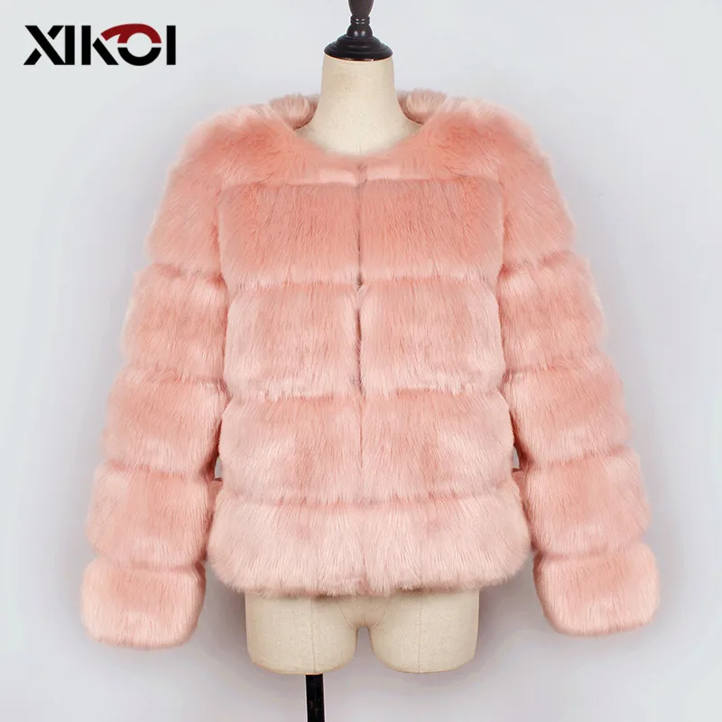 

XIKOI Women Warm Faux Fur Coat Short Winter Fur Jacket Outerwear Natural Solid Color Fur Coats for Women Winter Thick Outerwears