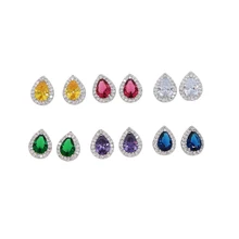 Камень в форме капли, цветные серьги-гвоздики из кубического циркония для женщин, модные ювелирные изделия, яркие цвета, элегантность, модные великолепные ювелирные изделия