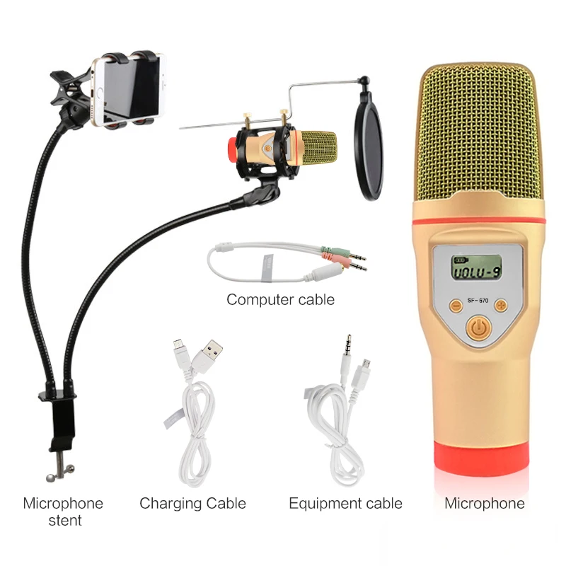 FELYBY мобильный телефон микрофон конденсаторный Профессиональный популярный оконный фильтр поддержка караоке голосовой чат ПК микшерный микрофон