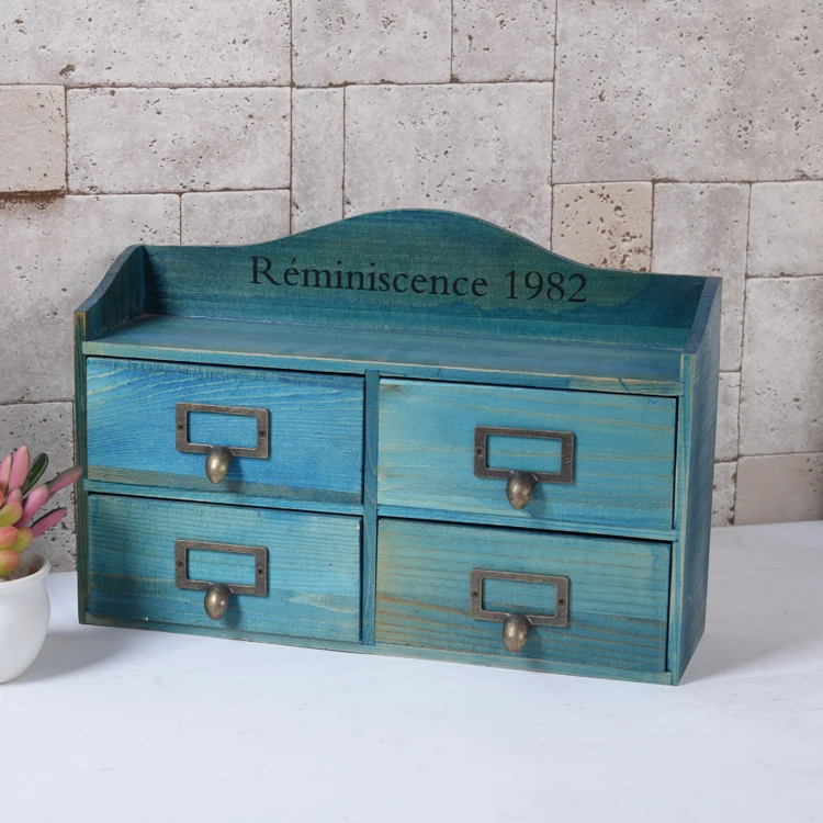 

Distressed Light Blue Solid Wood Small Jewelry Box Drawer