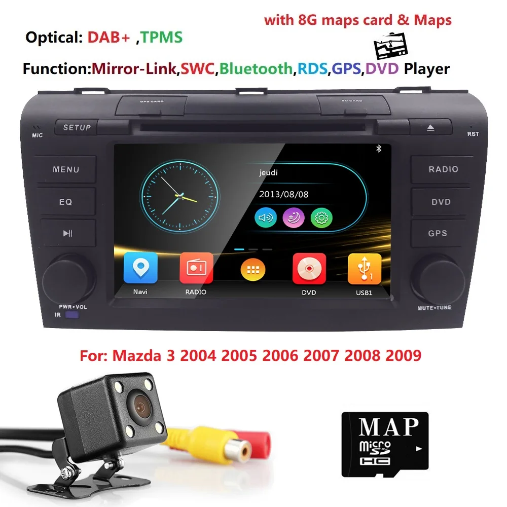 

DVD CD Player for Mazda3 2004-09AM/FM Radio USB SD iPhone SD 1080P AV-IN Bluetooth Steering Wheel Control Multimedia System DAB+