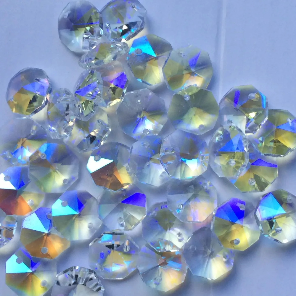 Hot selling 300pcs/lot Crystal AB Color 14mm Sparkle glass octagon