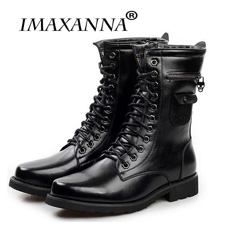 

IMAXANNA Genuine Leather Men Ankle Boots High Top Zip Lace Up Dress Shoes Black Brown Man Basic Boots Waterproof Motorcycle