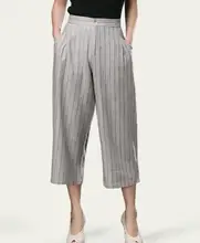 Cotton linen capris for women plus size wide leg pants casual gray beige summer spring autumn trousers female high waist dhz0701