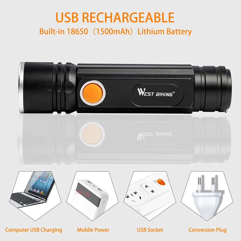 Sale WEST BIKING 350 LM Bike Light Flashlight IPX-4 Waterproof Headlight Cycling Lights Front Lamp Torch Stretch Zoom Bicycle Light 2