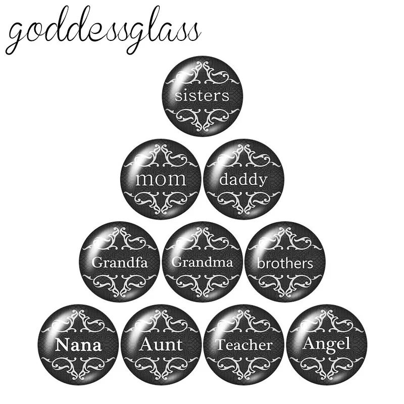 

MOM Father grandma family 10pcs mixed 12mm/18mm/20mm/25mm Round photo glass cabochon demo flat back Making findings ZB0234