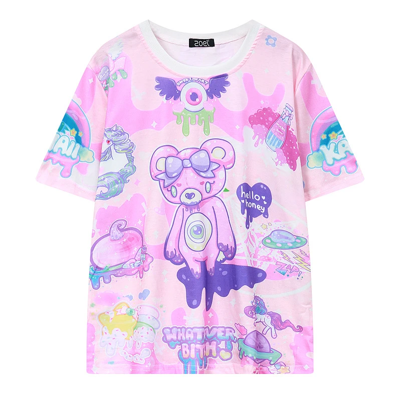 パステルゴスかわいいピンクの Tシャツクマモンスター何雌犬落書きおかしいカジュアル Tシャツ女性ファッションノベルティ半袖 Tシャツ Fashion Tees T Shirt Womenpink T Shirt Aliexpress