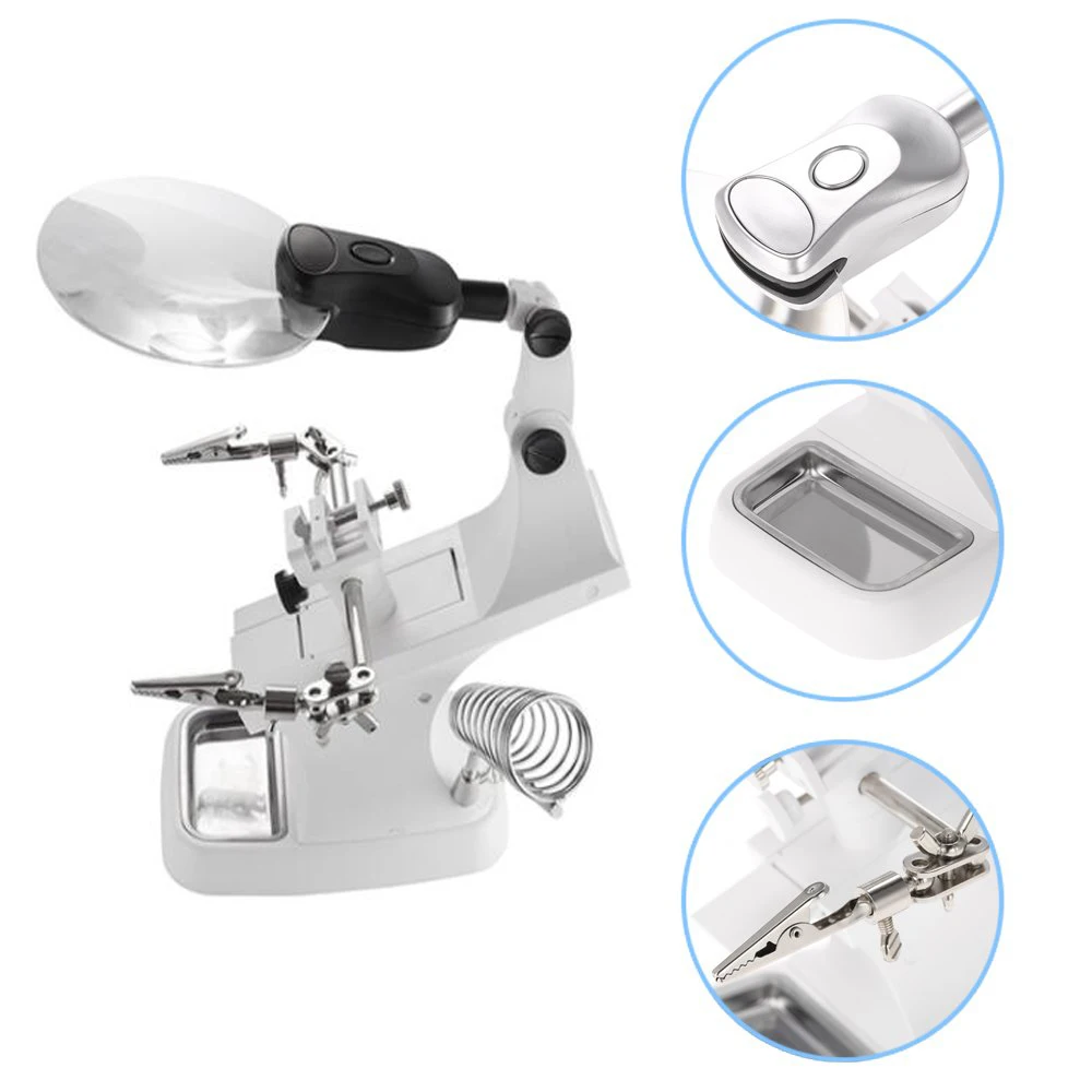 

Multi-functional Welding LED Magnifier 3X/4.5X Magnifying Glass Clip Alligator Holder Clamp Helping Hand Soldering Repair Tool