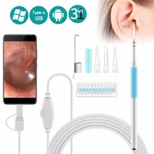 Endoscopio de oreja 3 en 1 herramienta de limpieza de oreja HD Visual oreja cuchara multifuncional auricular 5,5mm Mini cámara Android PC oído otoscopio(China)