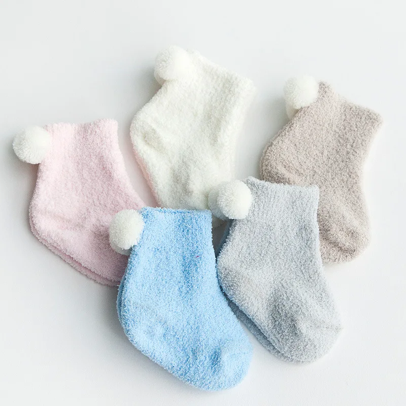 3 пар/упак. осенне-зимние утепленные детские теплые носки однотонные детские носки из кораллового флиса для детей 0-3 лет
