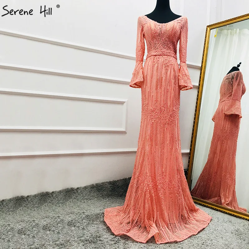 Robe De Soiree вечерние платья с v-образным вырезом Русалка жемчуг Кристалл Сексуальные Длинные рукава Модные Вечерние Платья