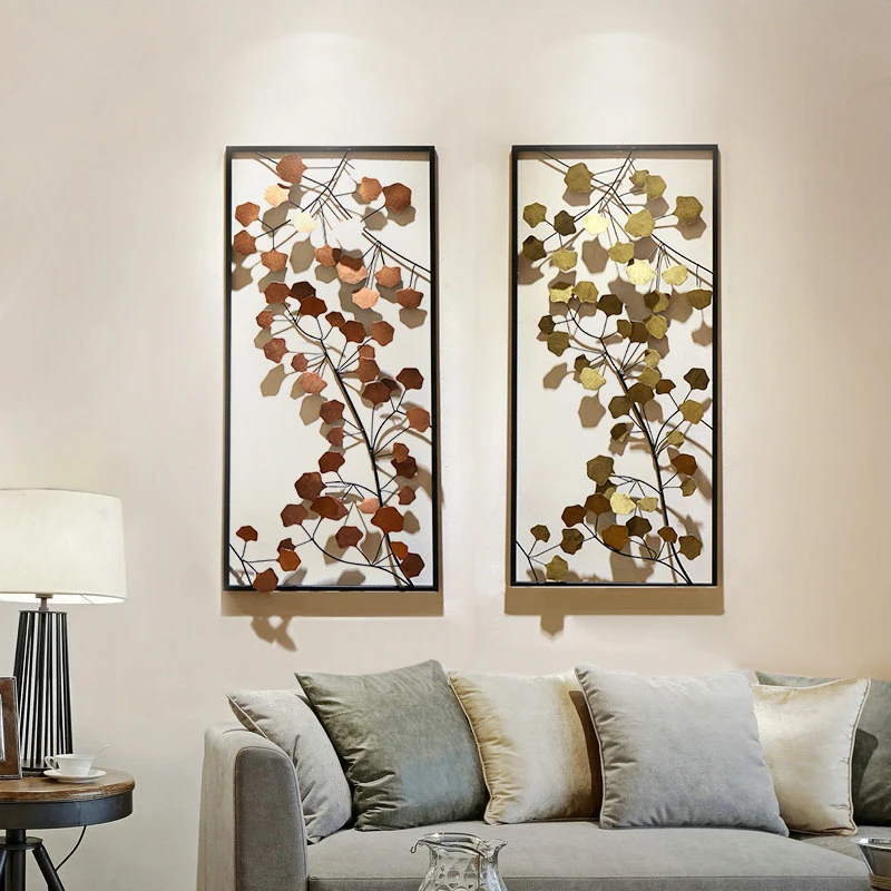 

European Creative Wall Wrought Iron Ginkgo Biloba Decoration Crafts Wall Hanging Mural Home Livingroom Background Wall Ornament