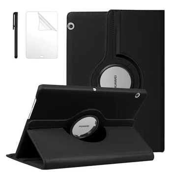 

360 Rotating Litchi Flip Stand Leather Cover For Huawei MediaPad T5 10 AGS2-W09/L09/L03/W19 10.1 inch Tablet Case+Film