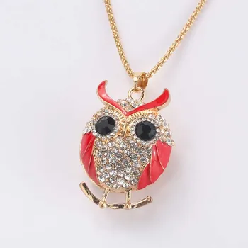 

Cute Round Two-Colored Owl Crystal Rhinestone Pendant Necklace Long Necklace Souvenir Gift Female Jewelry