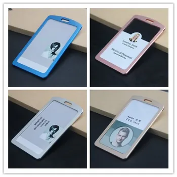 

High Quality 10pcs/lot Aluminum Alloy Metal ID Badge Holder Tag Work Permit Card Bus Card Case Holder School Office Supplies