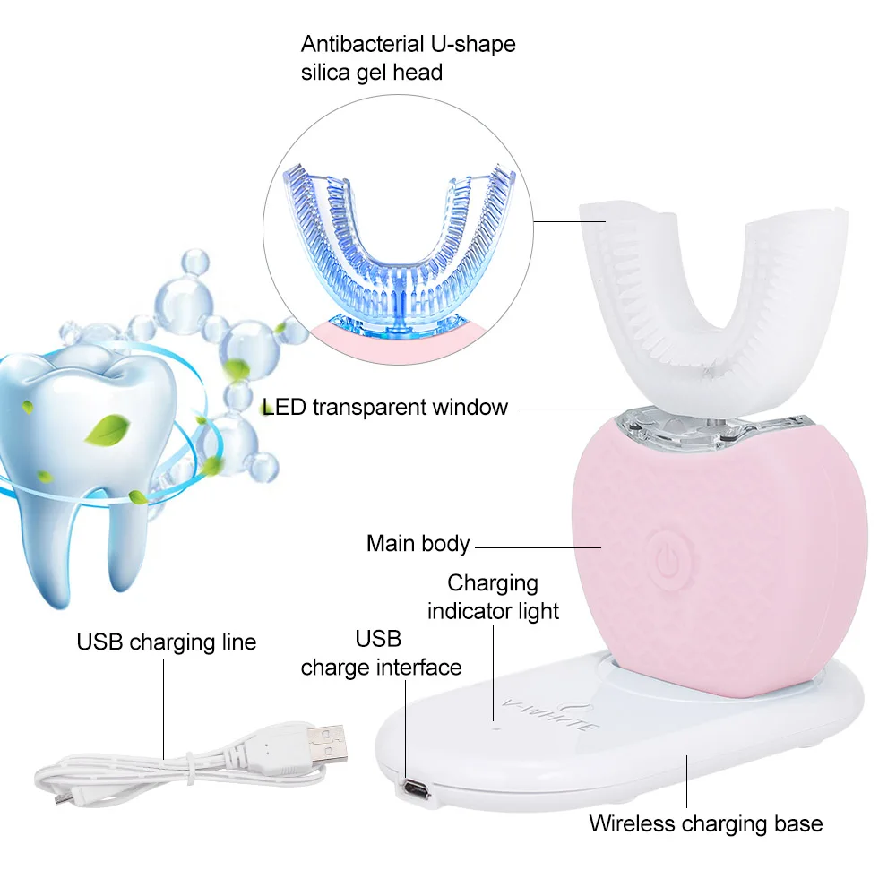 Автоматическая электрическая зубная щетка холодный светильник отбеливание полная электрическая Личная Чистка зубная щетка зарядка с u-образной зубной щеткой