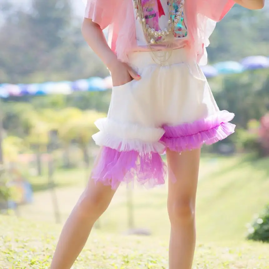 

Children's Mesh Spliced Shorts Baby Girl Clothes 2019 Summer Fashion Irregular Casual Kids Shorts Toddler Teens Hit Shorts Y1006