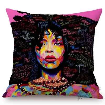 Современная Африка граффити Поп Арт Африканская женщина девушка афро волосы домашняя декоративная подушка чехол из хлопка, льна экзотические диванные подушки
