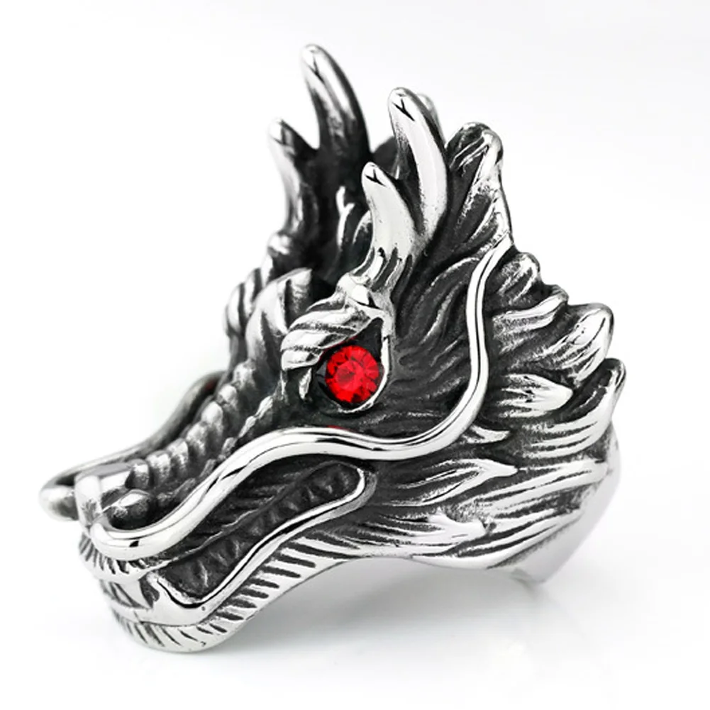 

Hot Sale Dragon Head Rings For Men Punk Rock Style Red Stone Rings Party Jewelry Personalized Exaggerated Rings