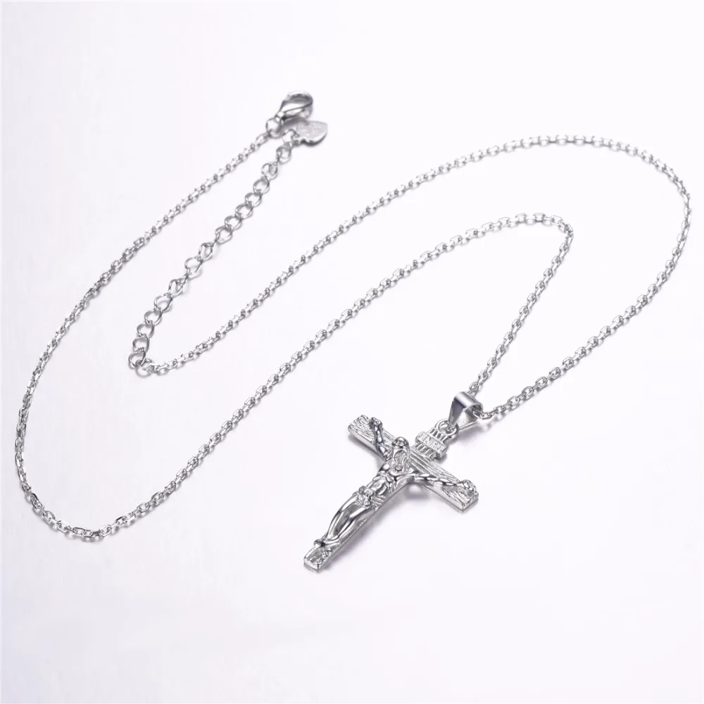 SILVERCUTE цельное 925 пробы Серебряное ожерелье Крест Иисуса Христа унисекс