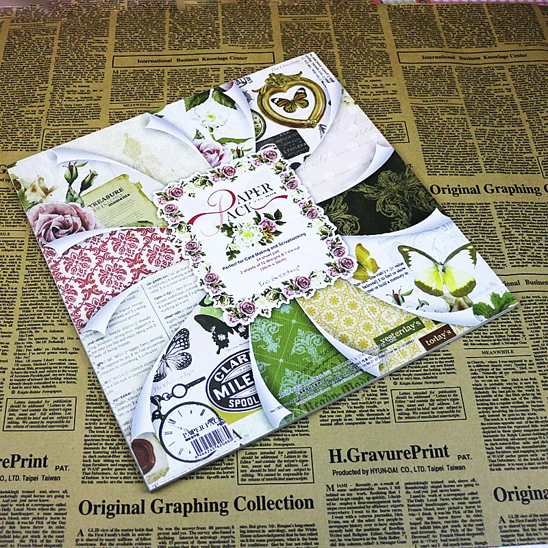 

ENOGREETING butterfly floral design scrapbooking paper sheets set handmade papercrfat 12inch 1book
