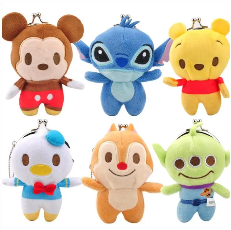 

10pcs ELMO daisy mickey squirrel cartoon toys Plush iron buckle coin Purses 10cm 11 kinds WJ04