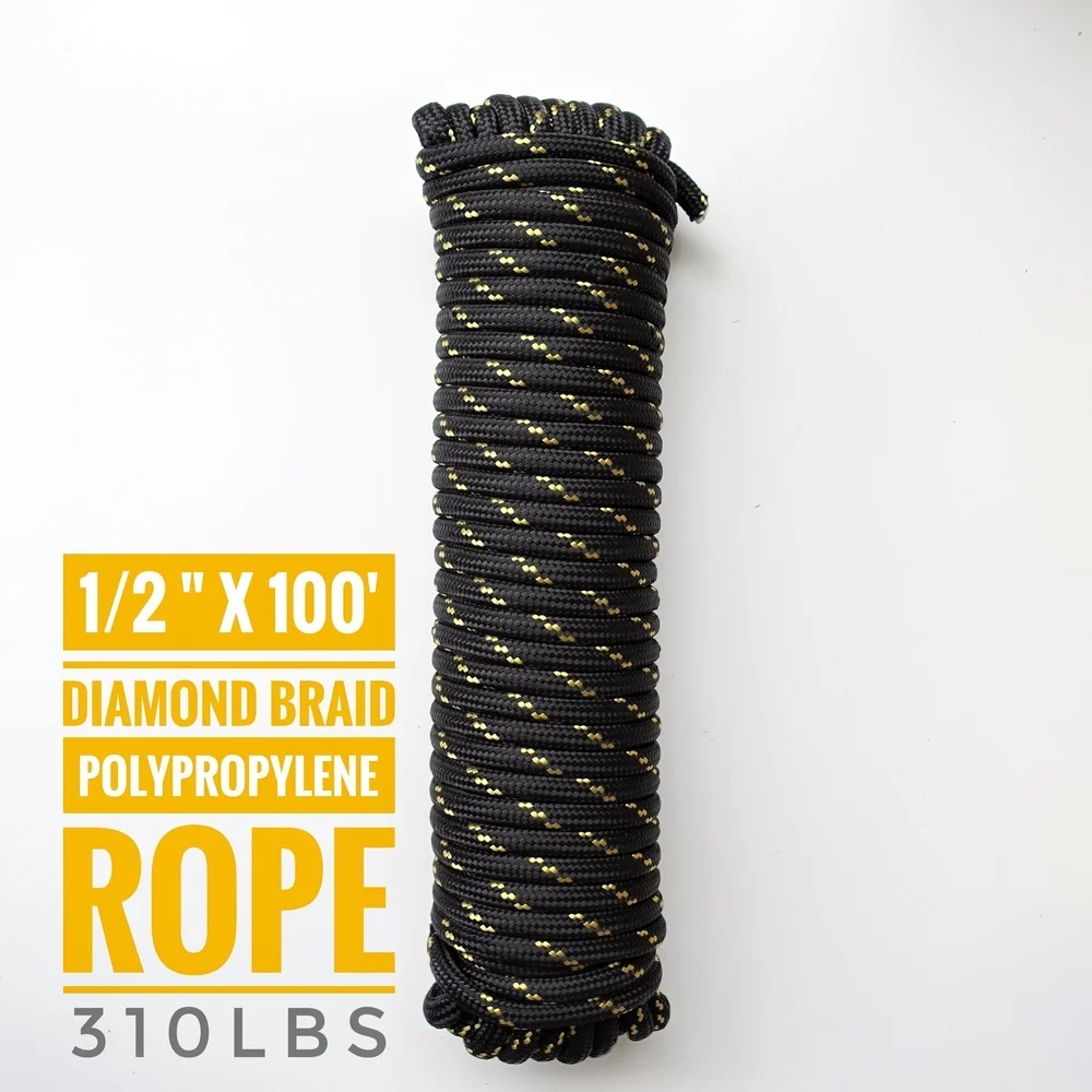 Heavy Duty 1/2 in. x 100 ft. Diamond Braided Polypropylene Rope PP Boat Rope Sailing Camping Clothes Line Securing Line