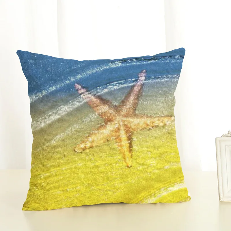 Yellow Starfish Cushion Cover Linen Printed Cushions Home Decor Throw Pillow Case 45*45 Blue Sea Shell Decorative Pillows Room Yellow Starfish Cushion Cover Linen Printed Cushions Home Decor Throw Pillow Case 45*45 Blue Sea Shell Decorative Pillows Room