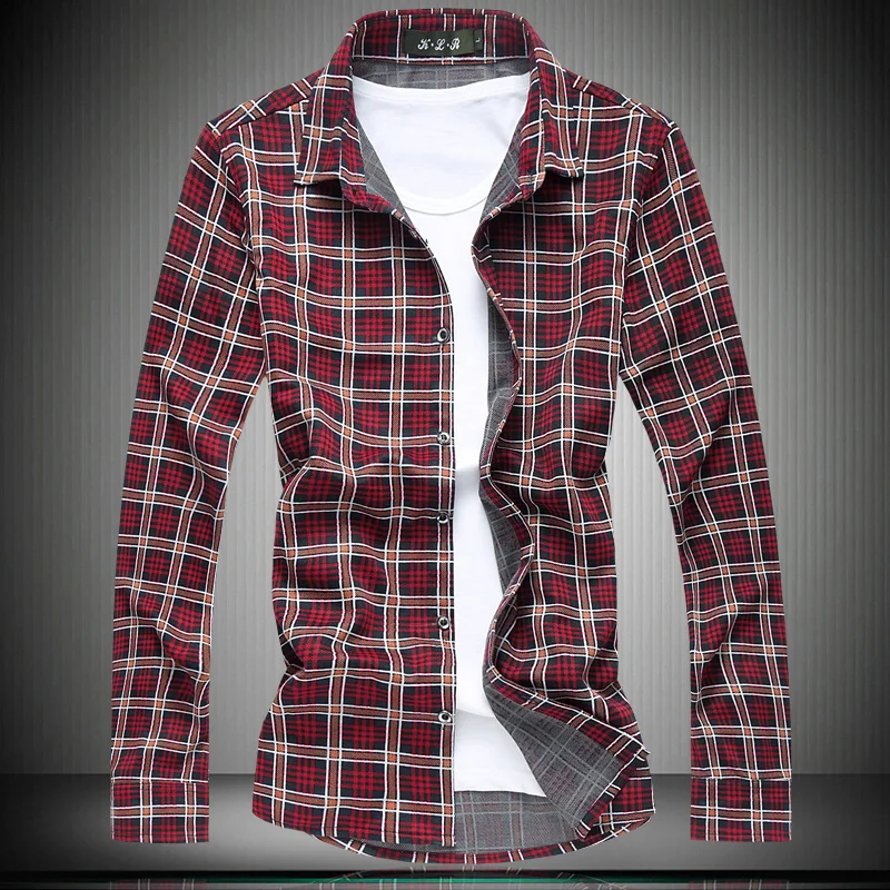 Men Green Plaid Shirts New Single Breasted Men Long Sleeve Checkered Red Shirts Large Size M-4XL 5XL 6XL 7XL#9040