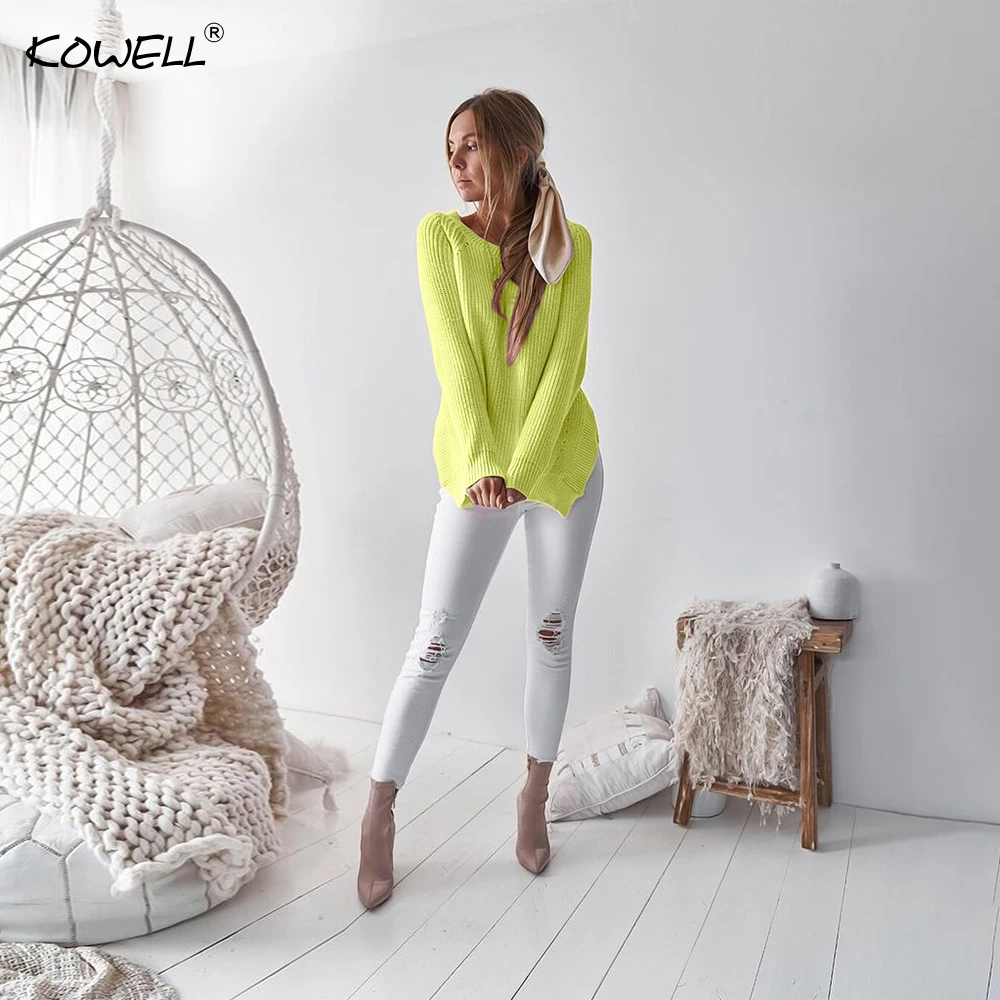 Hot Sale Side Split Knitted Loose Women Sweaters and Pullovers Autumn Winter Long Sleeve Cotton Women Tops Casual Sweater Women