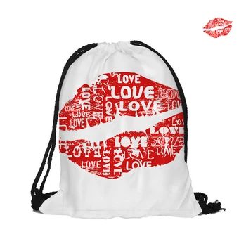 

Hot Kiss Drawstring Backpack For Lover Shopping Fashion Polyester Bags Women Men Pouch Backpacks Shoulder Bag