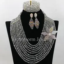 Очаровательный серебряный серый Африканский бисер Свадебный комплект ювелирных изделий женский костюм ожерелье серьги набор подарок WA417