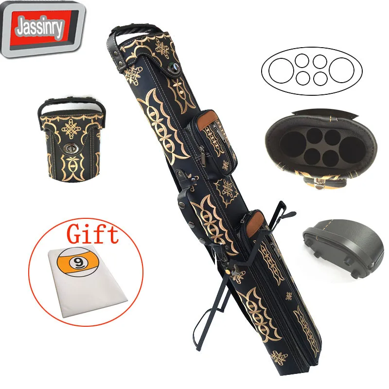 

High quality 6holes=2B4S Pool Billiards cue cases PU leather with embroidery 1/2 nine-ball arm cue cases Billiards accessories