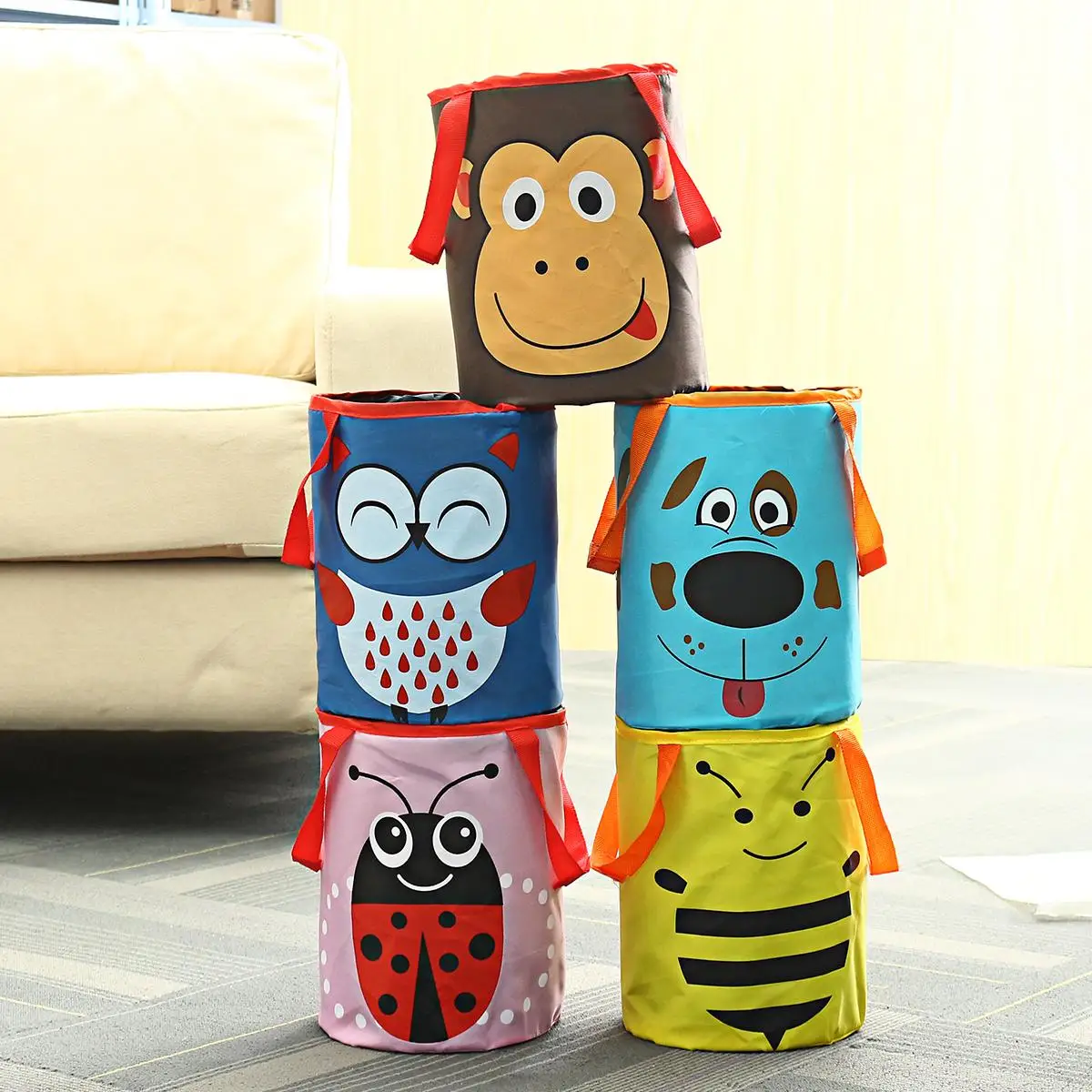 

Mini Cartoon Animals Multifunctional Storage Basket Oxford Cloth Foldable Clothing Sundries Bag Home Organizer Waterproof