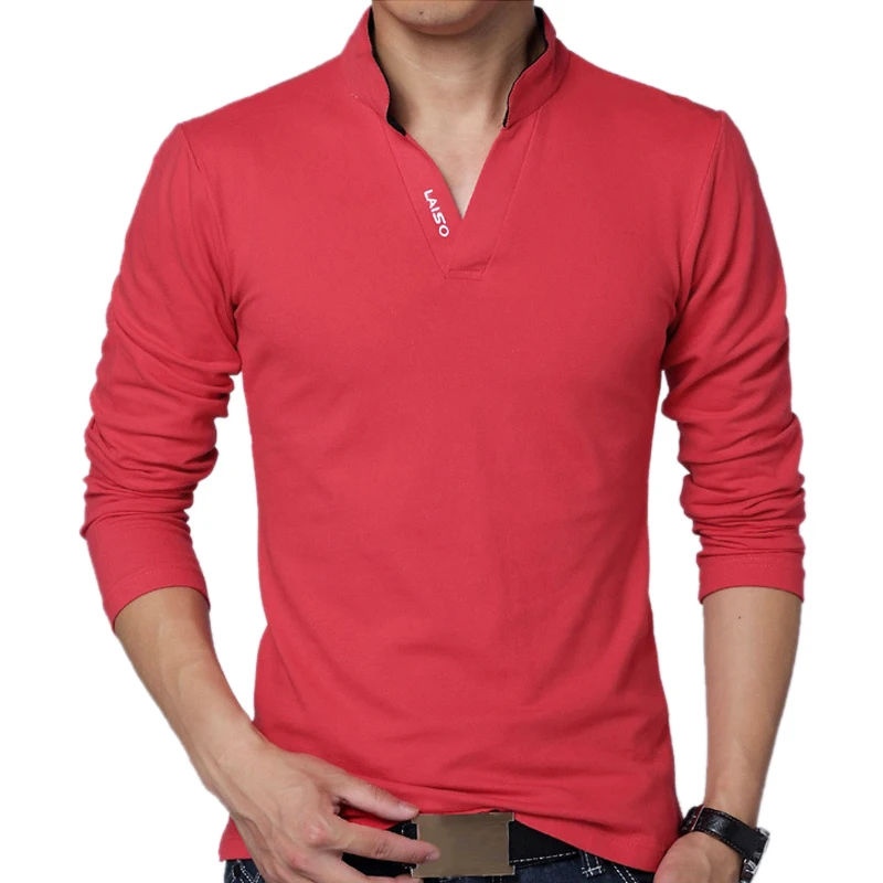 Men Polo Shirt Pure Color Standing Collar Long Sleeve polo shirt men plus big size M,L,XL,XXL ...