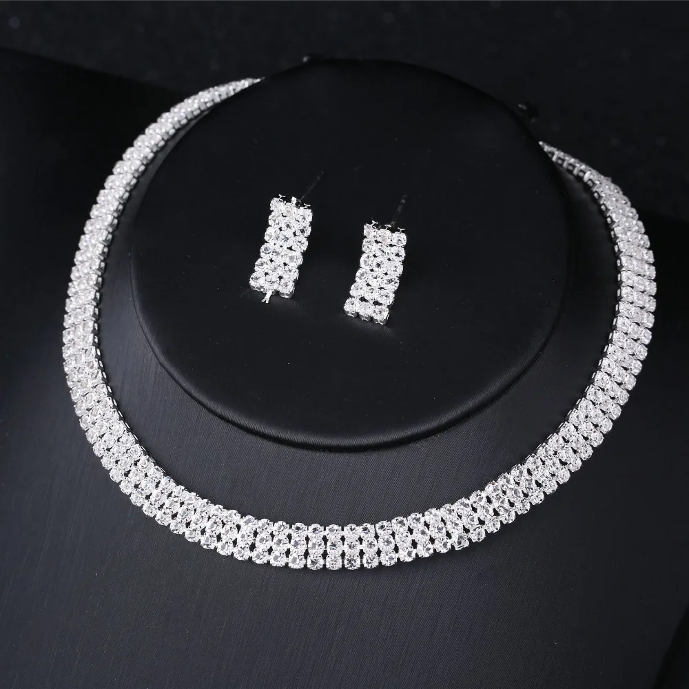 

zirconia jewelry set simple design necklace set solitaire CZ bijouteria chunky choker jewelry costume CZ necklace set