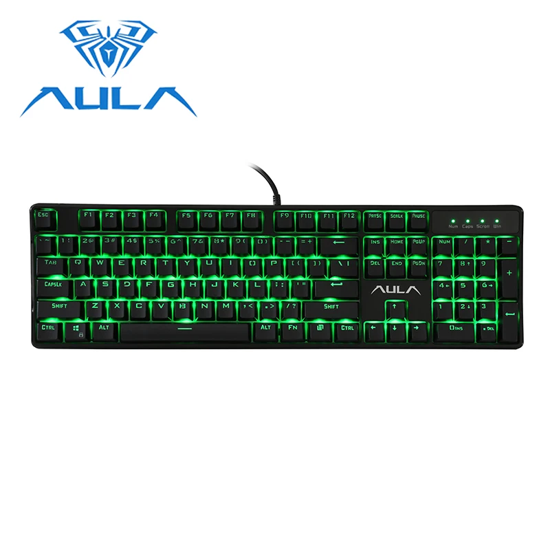 

AULA Wired Mechanical Keyboard 104 Keys Anti-ghosting Red Switch gaming keyboard Green Backlight Game Keyboard #AK2053