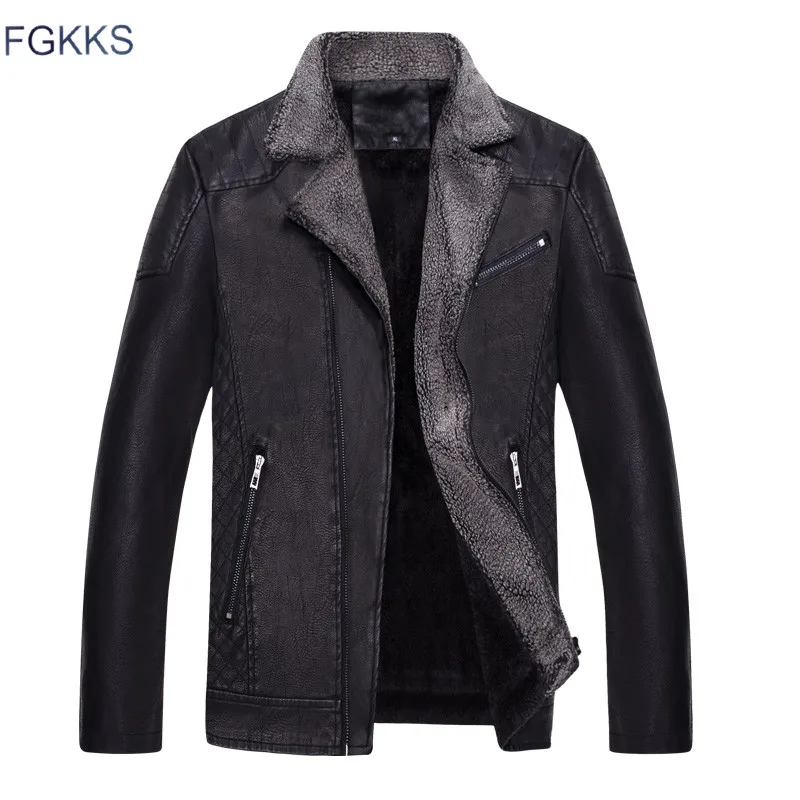 FGKKS 2018 New Leather Suede Jacket Fashion Leather Biker Jackets For Men Black Winter Faux Leather Jacket Men Outwear