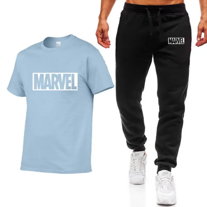 

Summer Two Pieces Sets Men T Shirts+pants Suit Men cotton Tops Tees Fashion Brand Print Tshirt High Quality Short sleeve T-shirt