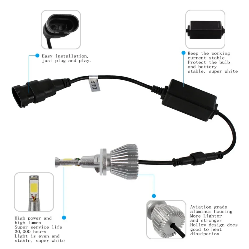 Светодиодный фар Лампочки для фар C6 60 Вт 6000LM светодиодный H1 H3 H7 H11 880 9905 9006 H4 H13 9004 9007