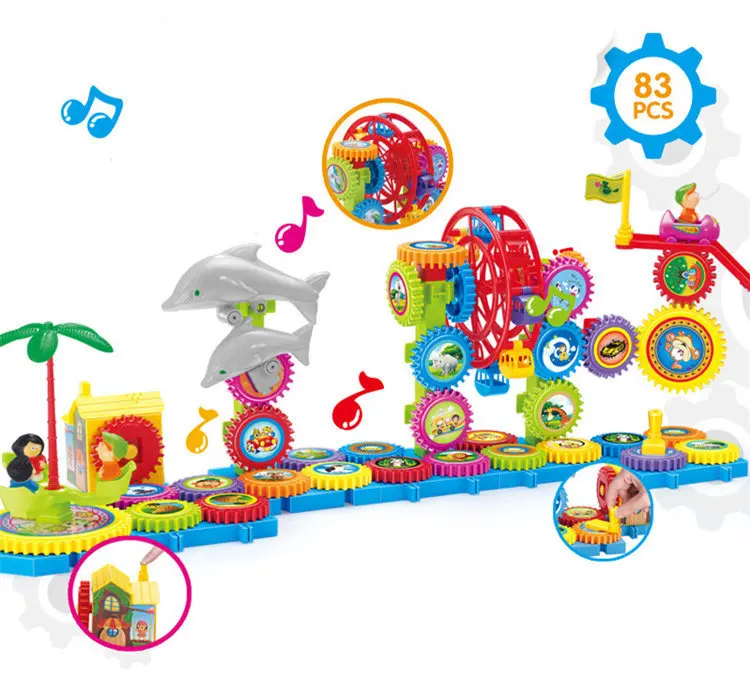 

[ Funny ] 83pcs DIY Gear wheel Dolphins windmill rotating Building Blocks Electric assembly toy Compatible with kids gift