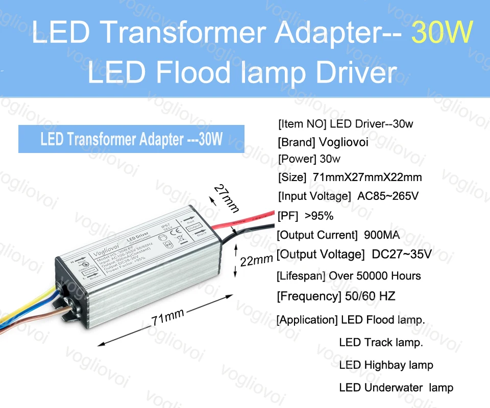Vogliovoi светодиодный драйвер 10 Вт 20 Вт 30 Вт 50 Вт 100 Вт полная мощность водонепроницаемый для прожекторов высокий залив лампы AC110V AC220V алюминий